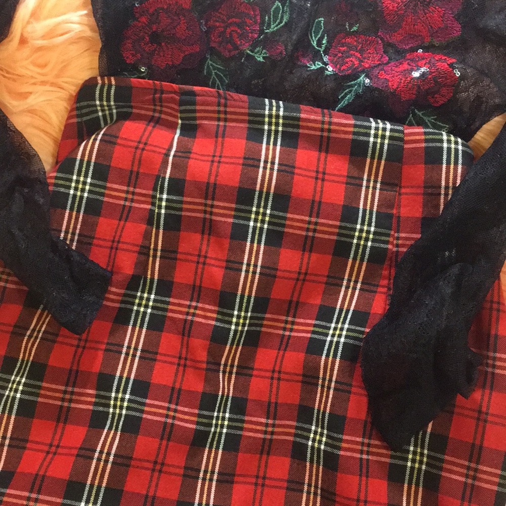 The Limited red plaid pencil skirt